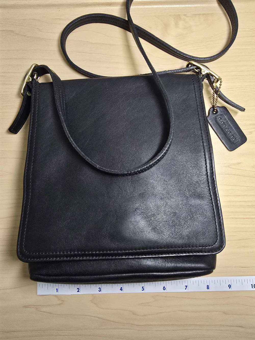 Vintage COACH 9821 Black Leather Slim Flap Crossbody Legacy Purse Made USA 2001